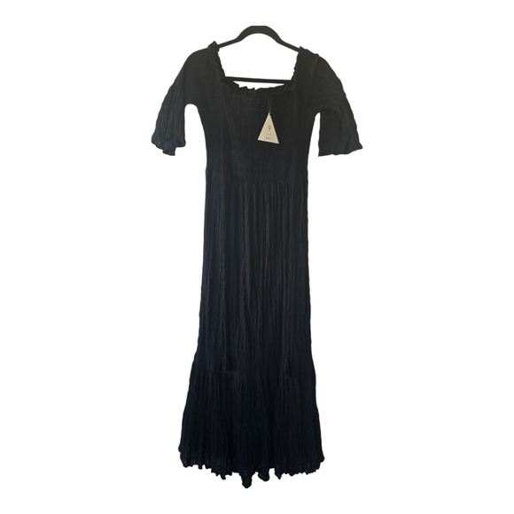 Lost + Wander Bodice Maxi Dress Sz M Black Smocked Bell Sleeves Dark Romantic - Picture 1 of 16